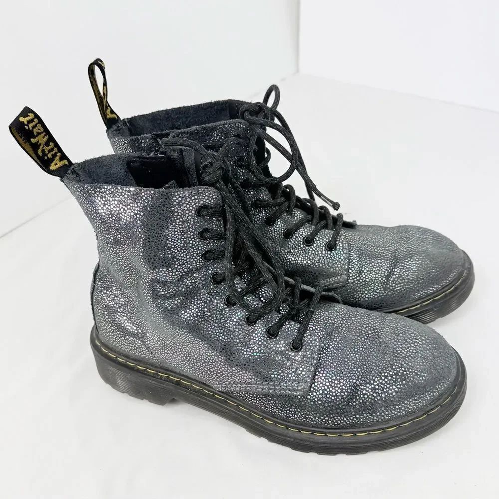 Dr. Martens 1460 Pascal Boots in Gunmetal Iridescent Glitter Crackle Leather